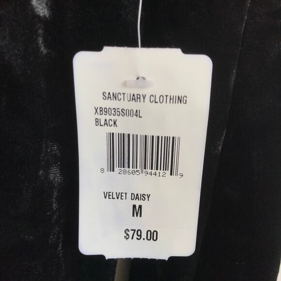 Sanctuary NWT Black Velvet Long-Sleeve Round Neck Holiday Blouse - Picture 5 of 7